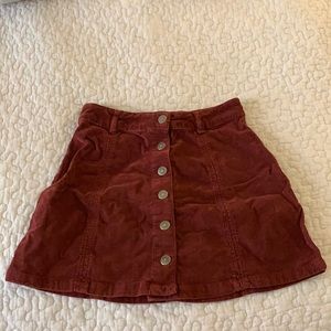Burgundy corduroy button up skirt